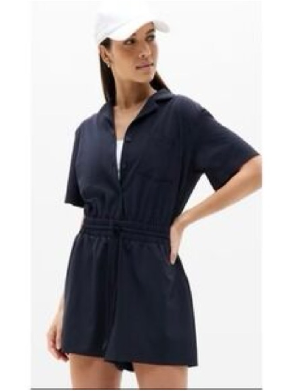 Athleta Navy Short-Sleeve Romper
